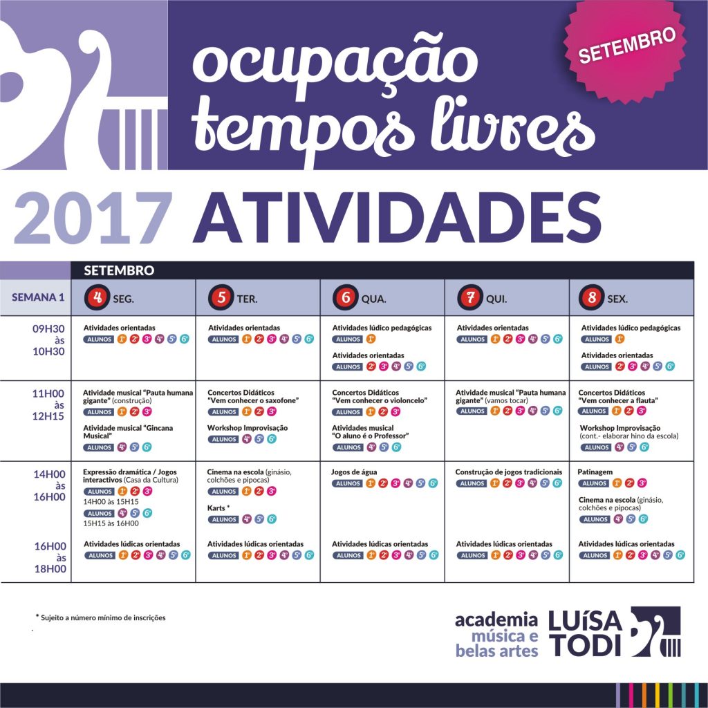 Tempos Livres Semana 4 a 8 de setembro