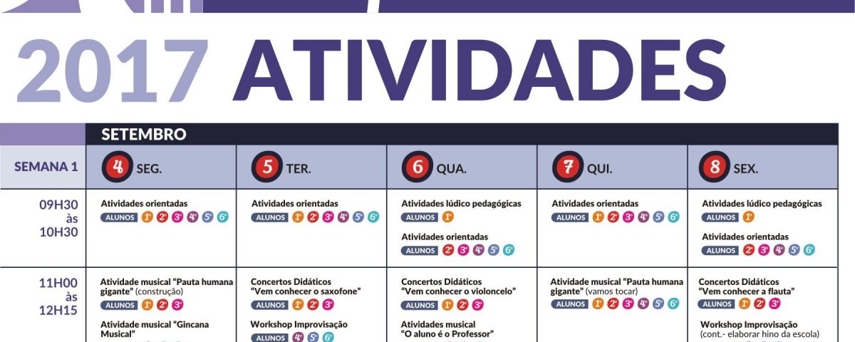 Tempos Livres Semana 4 a 8 de setembro