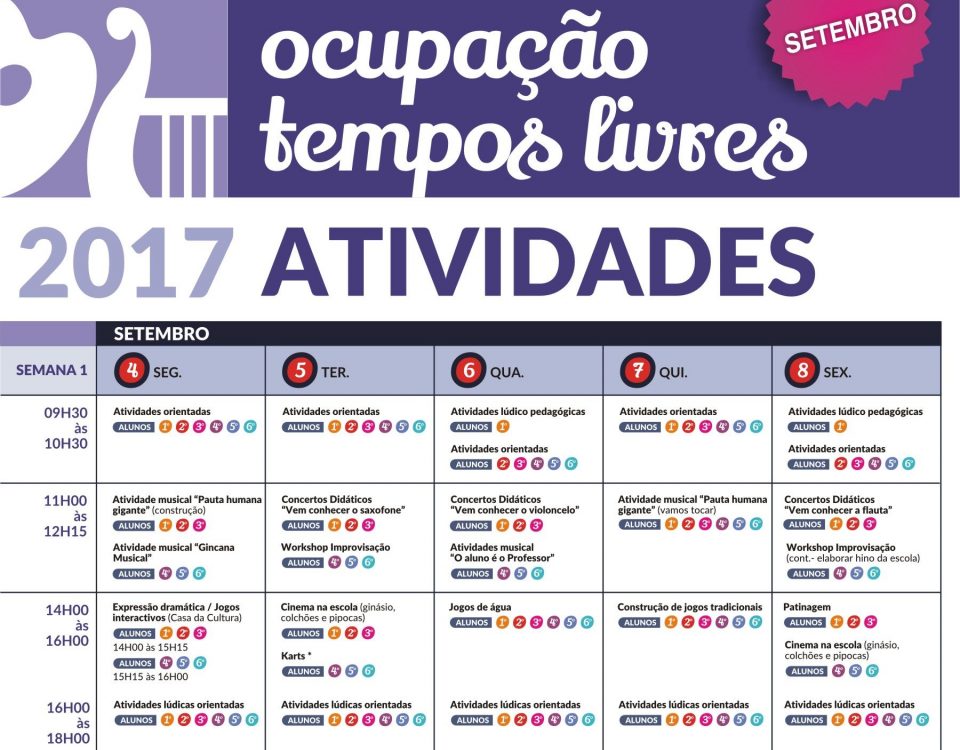 Tempos Livres Semana 4 a 8 de setembro